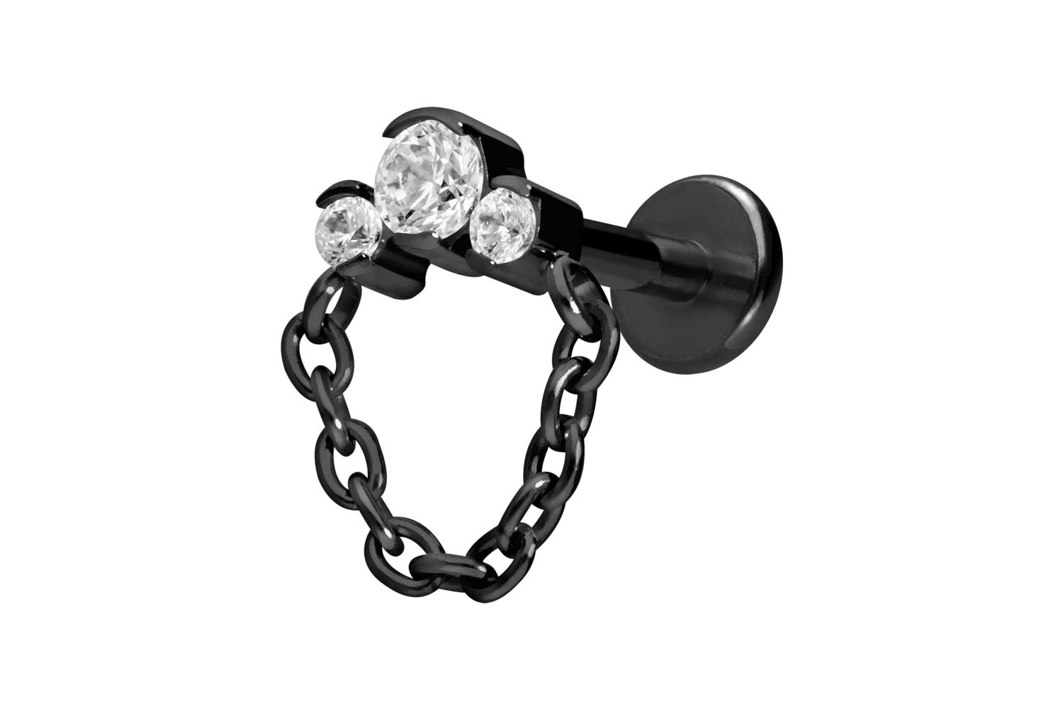 Titan Labret Piercing mit Innengewinde 3 EINGEFASSTE KRISTALLE + KETTE